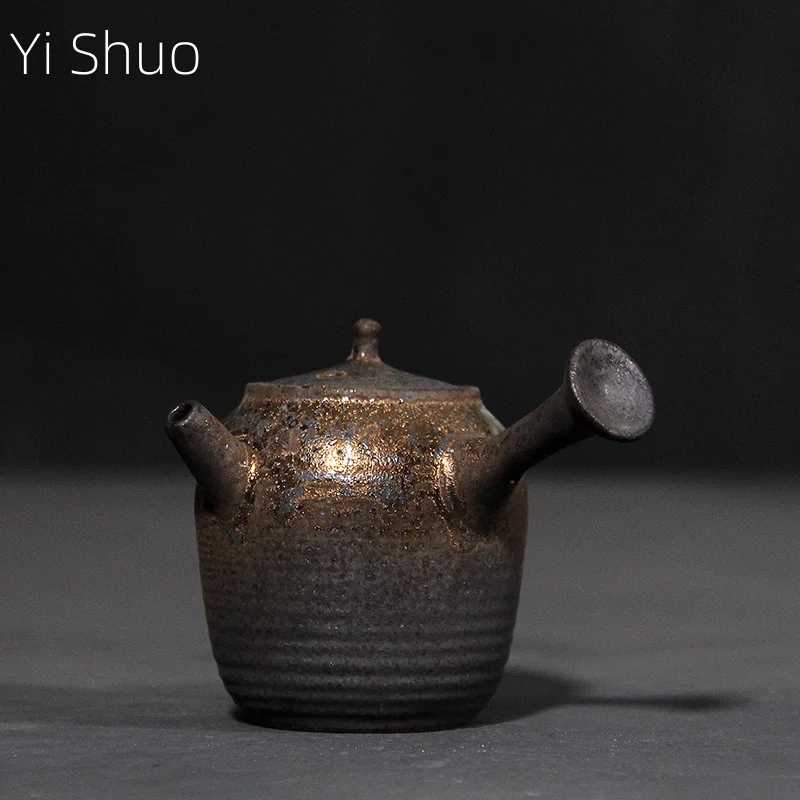 Japanese-style Coarse Pottery Hand Grab Antique Side Handle Pot Kiln Change Burning Teapot Filter Brewing Teapot Single Pot