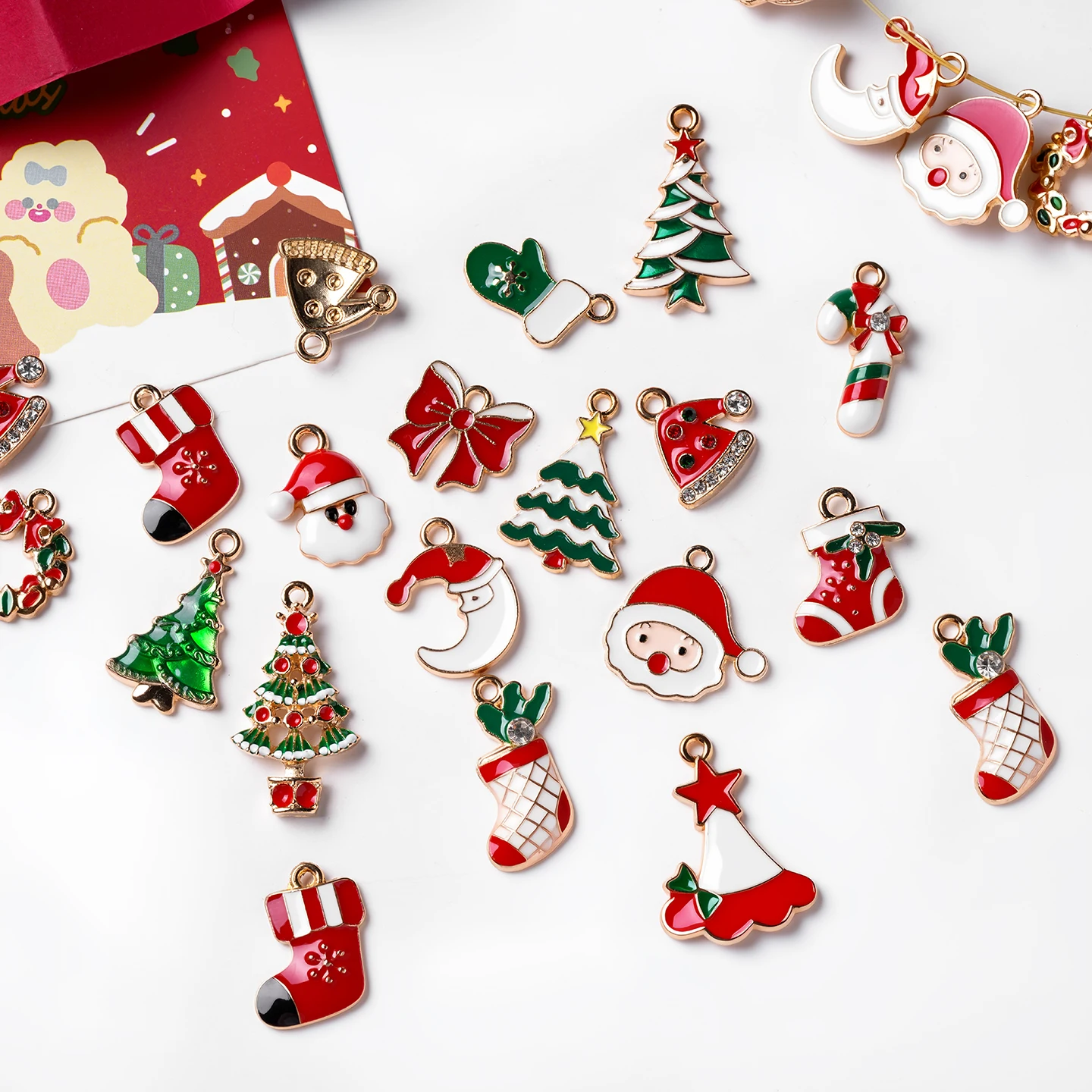 5/10pcs Mixed Enamel Christmas Charms Alloy Santa Claus Christmas Tree Pendants for DIY Jewelry Making Necklace Earring Findings