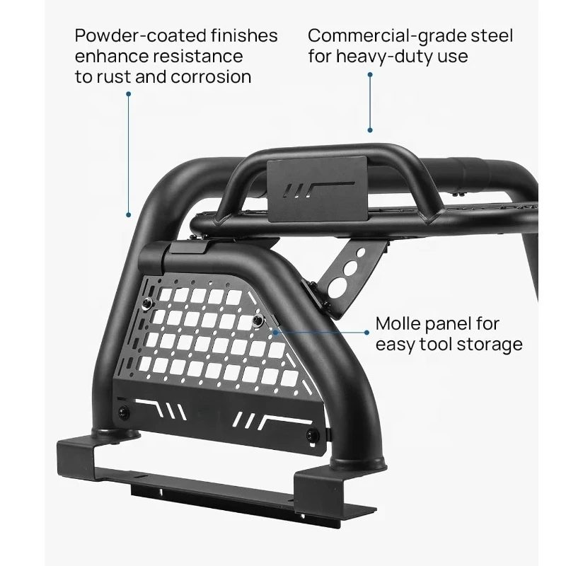 

Roll Bar with Cargo Basket for Full-Size Truck, Extendable Chase Rack Pickup Sports Bar Compatible with F150, F250, F350