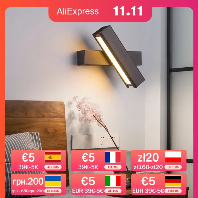 

Bedroom Bedside Wall Light 330° Rotatable Adjustable Light Angle Bar Restaurant Living Room Indoor LED Wall Lamp Indoor Fixture