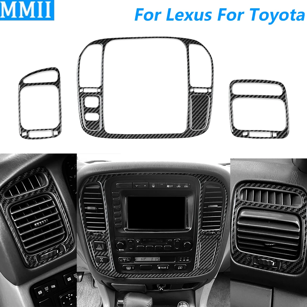 For Lexus LX470 For Toyota Land Cruiser 1998-2002 Carbon Fiber Central Control Radio CD Air Vent Set Car Accessories Sticker