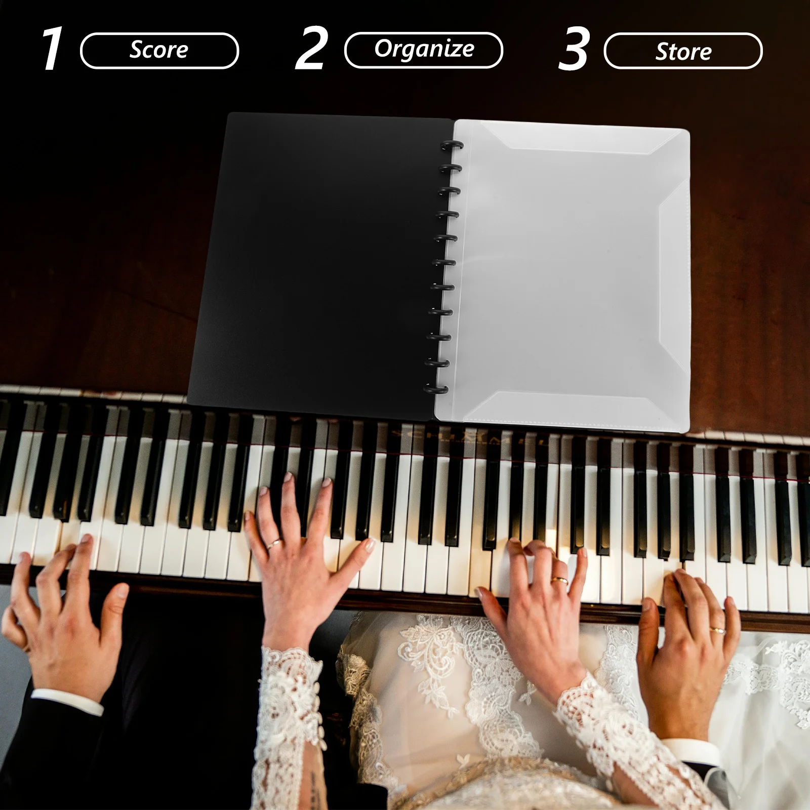 Music Score Binder 20 Page Capacity Clear Insert Sheets Detachable Flip Folder Secure Mushroom Clamp for Marching Band Choral