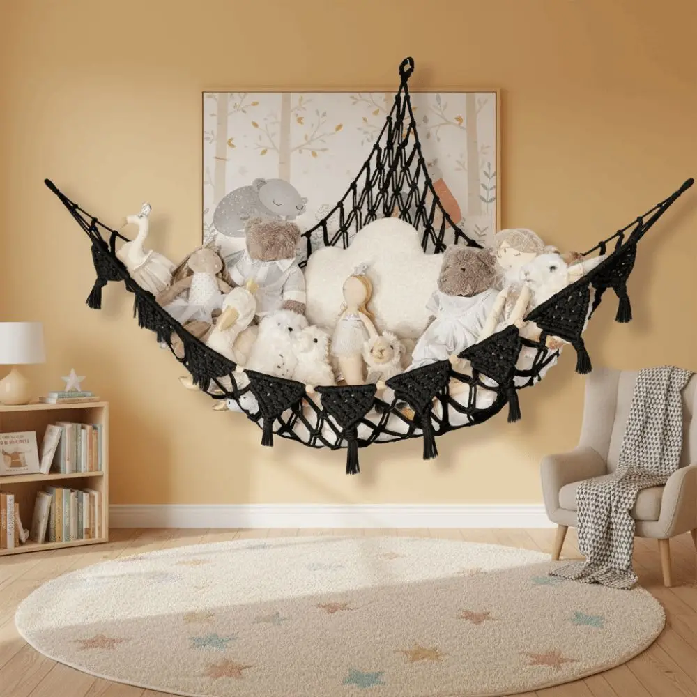 

Jumbo Stuffed Animal Hammock Hanging Woven Hammock Storage Net Space-Saving Giant Capacity Mesh Net Holder Room Decor