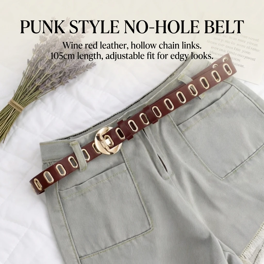Punk Style Belts for women Hollow Alloy Chain No-Hole Adjustable Length 105cm Trendy Ins Aesthetic Casual  Fashion Accessory