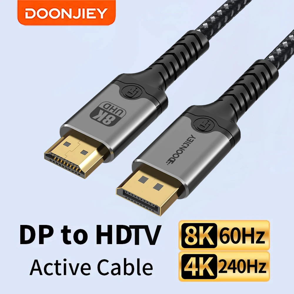 DOONJIEY 8K 60Hz DisplayPort to HDMI Cable 4K 240Hz DP 1.4 to HDMI Converter for Graphic Card PC to TV Monitor Active Cable