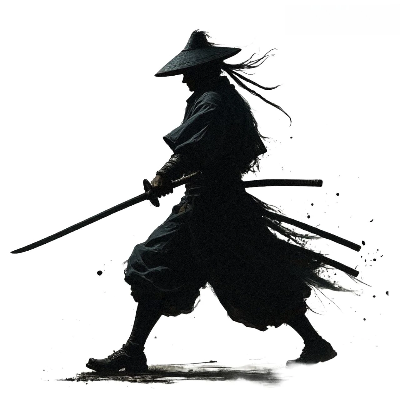 Dynamic Black Samurai Silhouette Car Sticker Traditional Clothing Sword Vinyl Decal for Car Laptop Window
