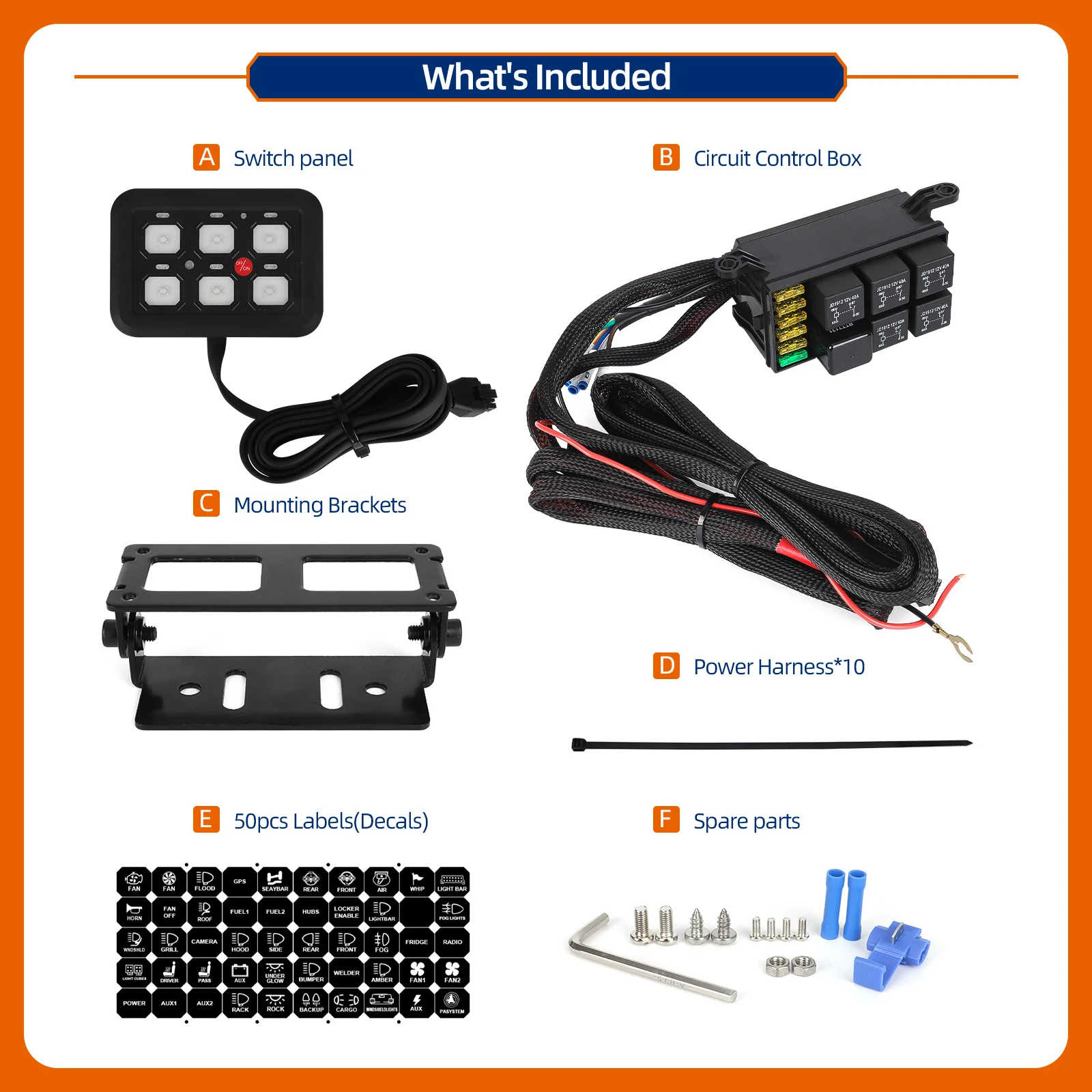 CNSPEED 6 Gang LED Switch Panel On Off Control 12V Automatic Light Electronic Relay System for Truck Caravan Boat Camper