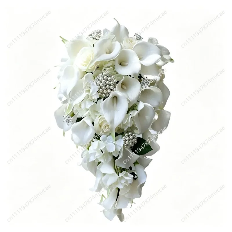 High-end wedding water drop bouquet artificial flower bridal wedding bouquet white beautiful calla lily fake flower