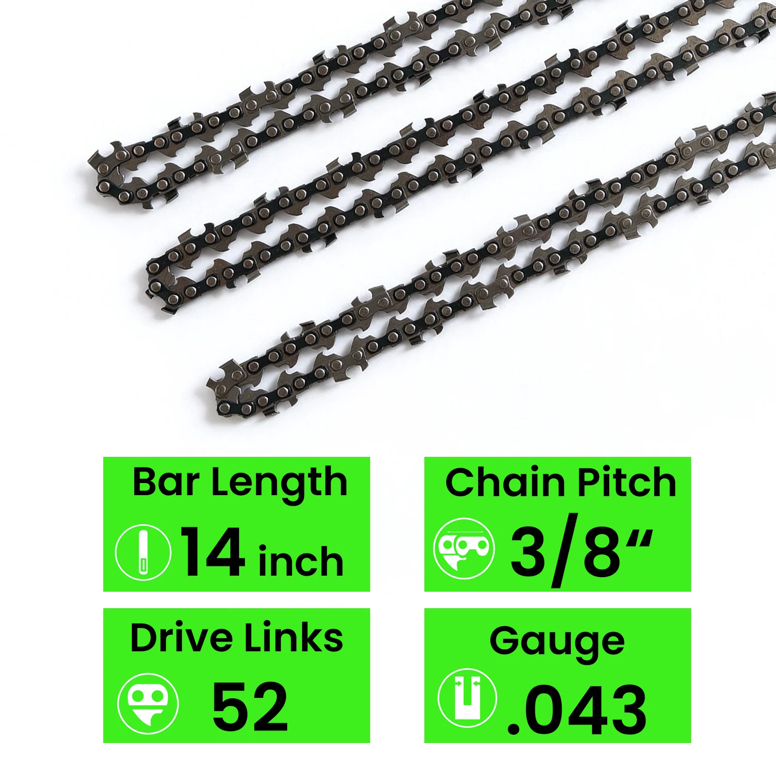 14 Inch Saw Chainsaw Chain 52 Drive Links 043' Gauge 3/8' LP Pitch Replacement Chainsaw Chains Fits Craftsman, Echo Dewalt