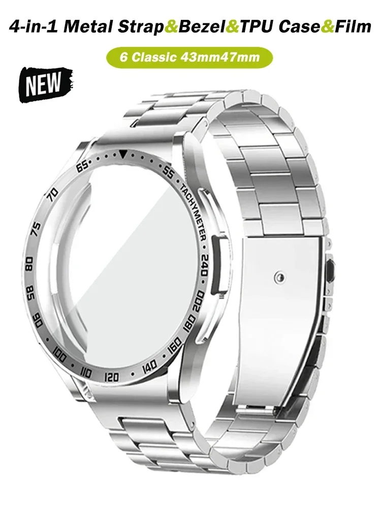 

Набор для модификации 4-в-1 для часов Samsung Galaxy Watch 6 Classic 43 мм 47 мм металлический ремешок из нержавеющей стали ТПУ чехол защитная пленка