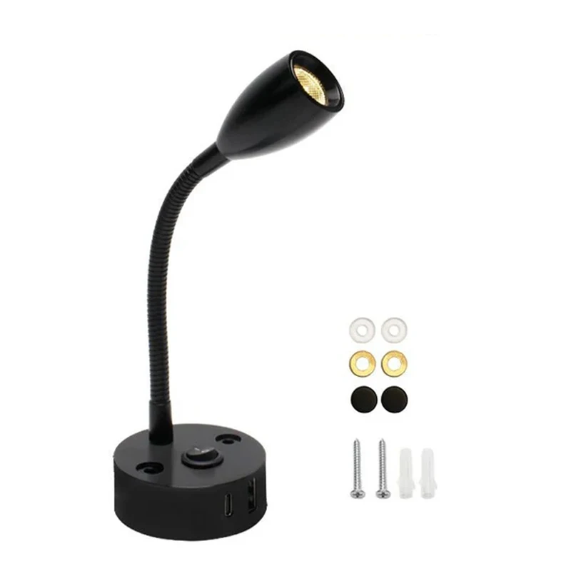 12V RV-leeslamp met 3 kleuren warm neutraal daglicht, traploos dimmen, USB oplaadbaar voor campers, campers, aanhangwagens, boten
