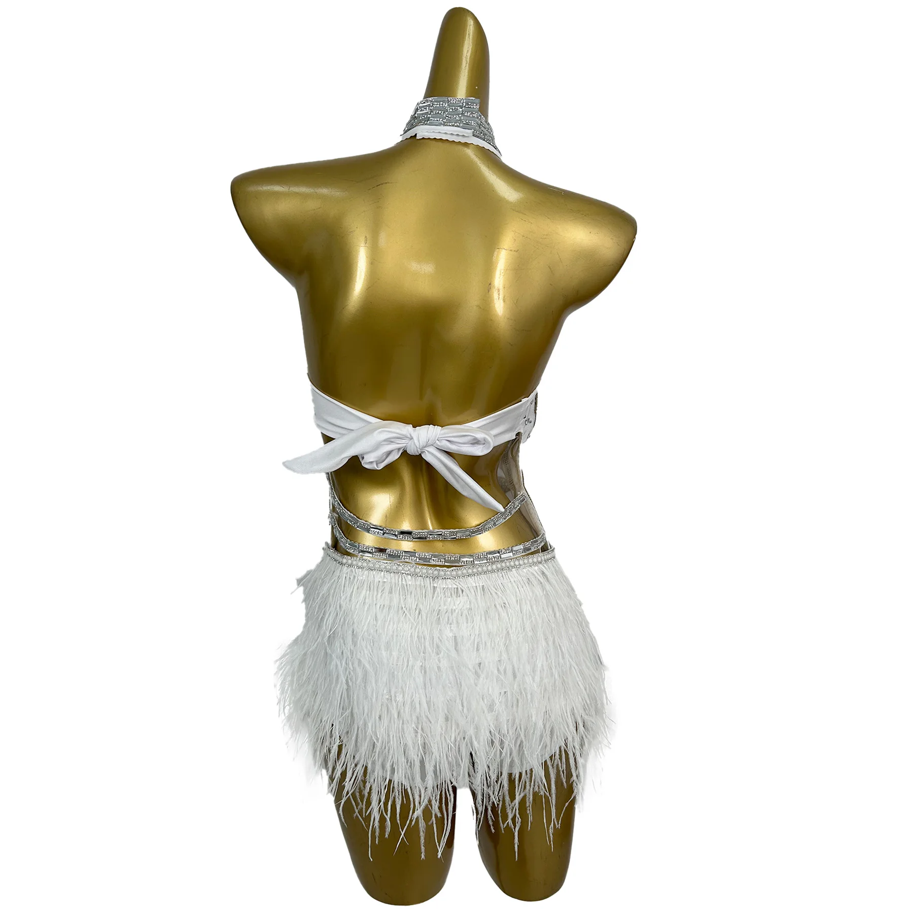 Kombinezony damskie z piórami i dżetami, na ramiączkach, idealne na imprezy w klubach nocnych, do tańca na rurze, na występy sceniczne, na festiwale.