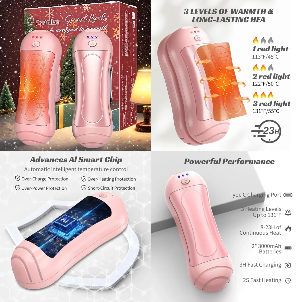 

Rechargeable Hand Warmers 6000mAh Electric Hot Hands Portable USB Heating Pack for Cold Weather Outdoor Winter Gift 2 Pack Fast