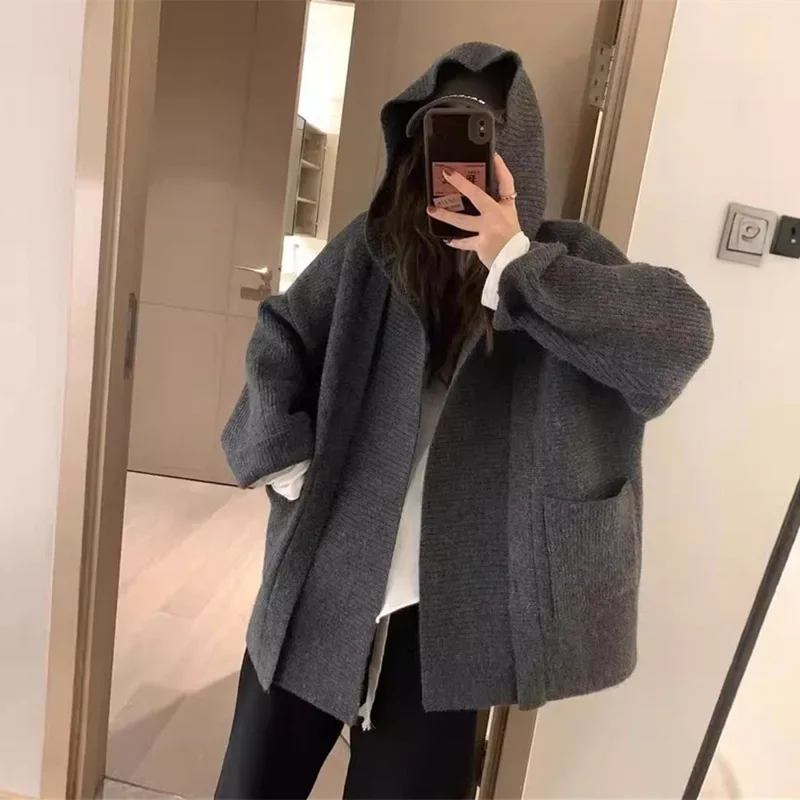 

2025 Style Plus-size Hooded Knitted Cardigan Women's Fall/Winter New Product Soft and Lazy Trendy Korean Design Sweater Coat