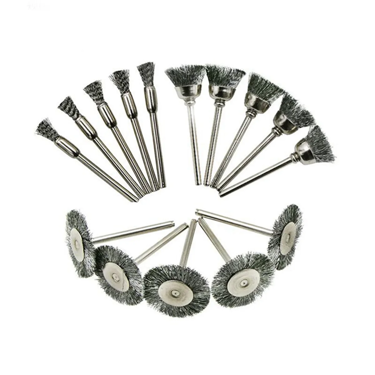 60-Piece Silver Wire Brush Set, Metal Rust Removal Wheel with Handle, Polishing Supplies to Remove Burrs