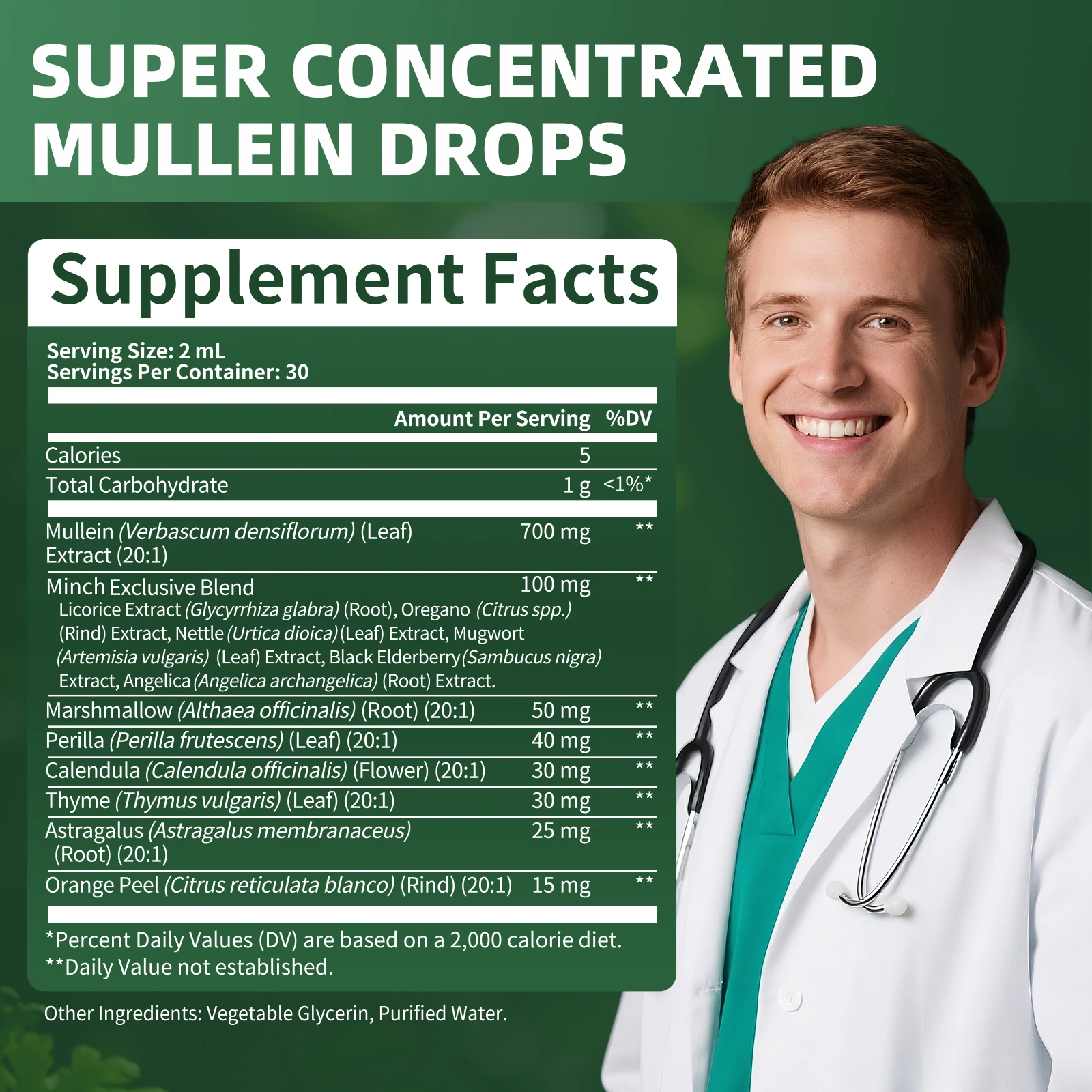 MINCH 60 مللي قطرة أوراق المولين 100% أوراق مولين نقية لتنظيف الرئتين ودعم الجهاز التنفسي بدون إضافات وخالية من الكافيين #2