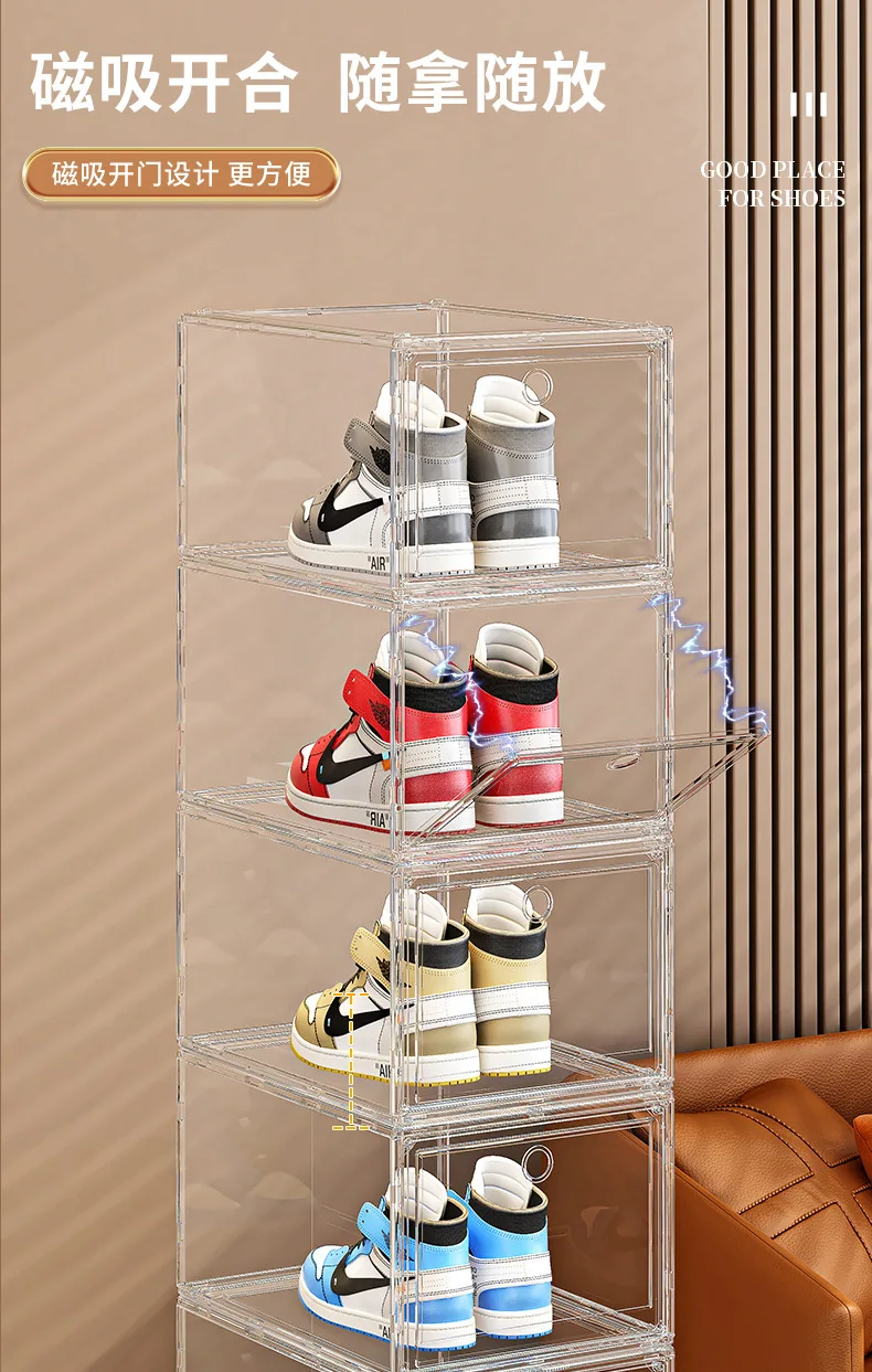Große AJ Sneaker-Organizer-Box, verdickte transparente Schuhbox mit Magnetverschluss, stapelbarer, mehrschichtiger Schuhaufbewahrungs-Organizer – Detail 5