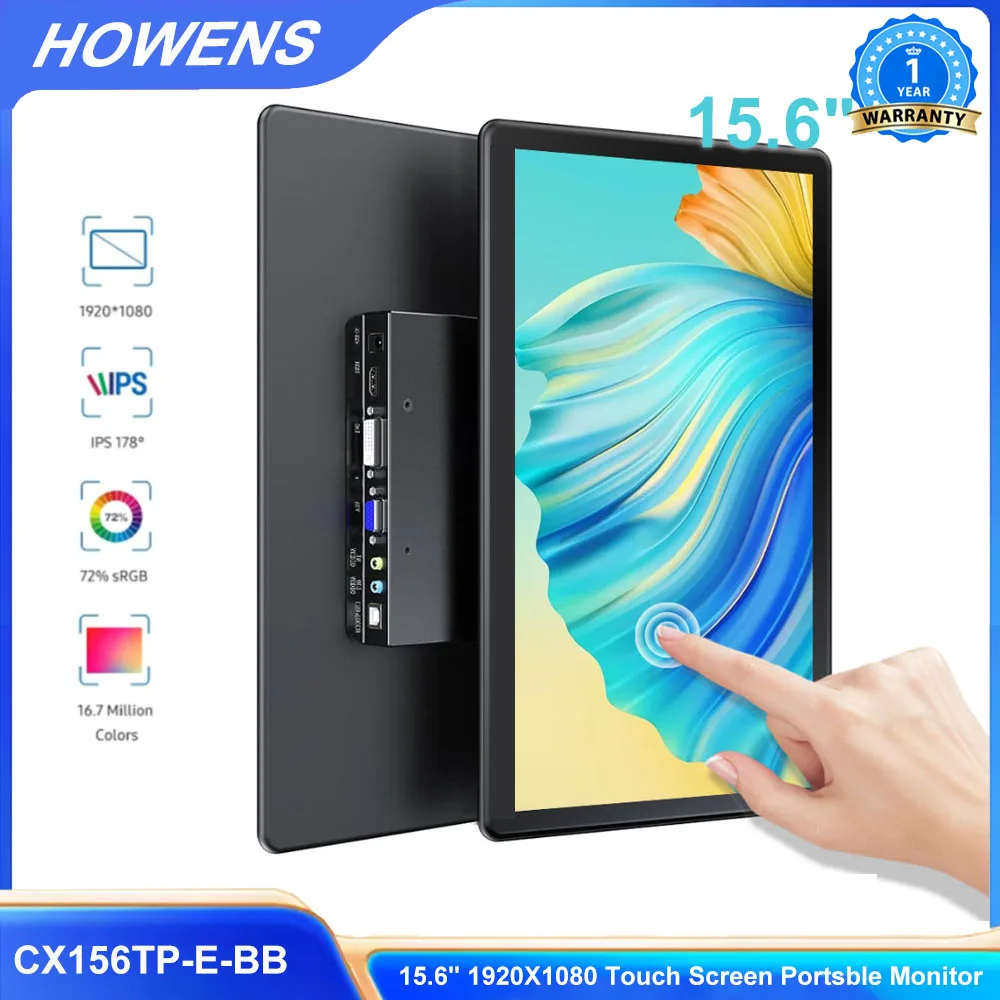 HOWENS 15.6" Touch Screen Portable Monitor 1920*1080 2000:1 USB C HDMI/DVI/VGA With VESA Second Display Wall Mountable For Game