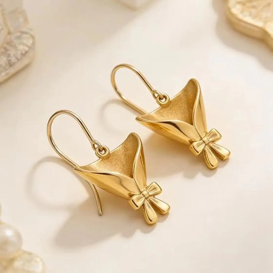 Romantic Gold Color DIY Flower Holder Earrings For Women Creative Insertable Flowers Bouquet Vase Earring Party Wedding Jewelry view 3