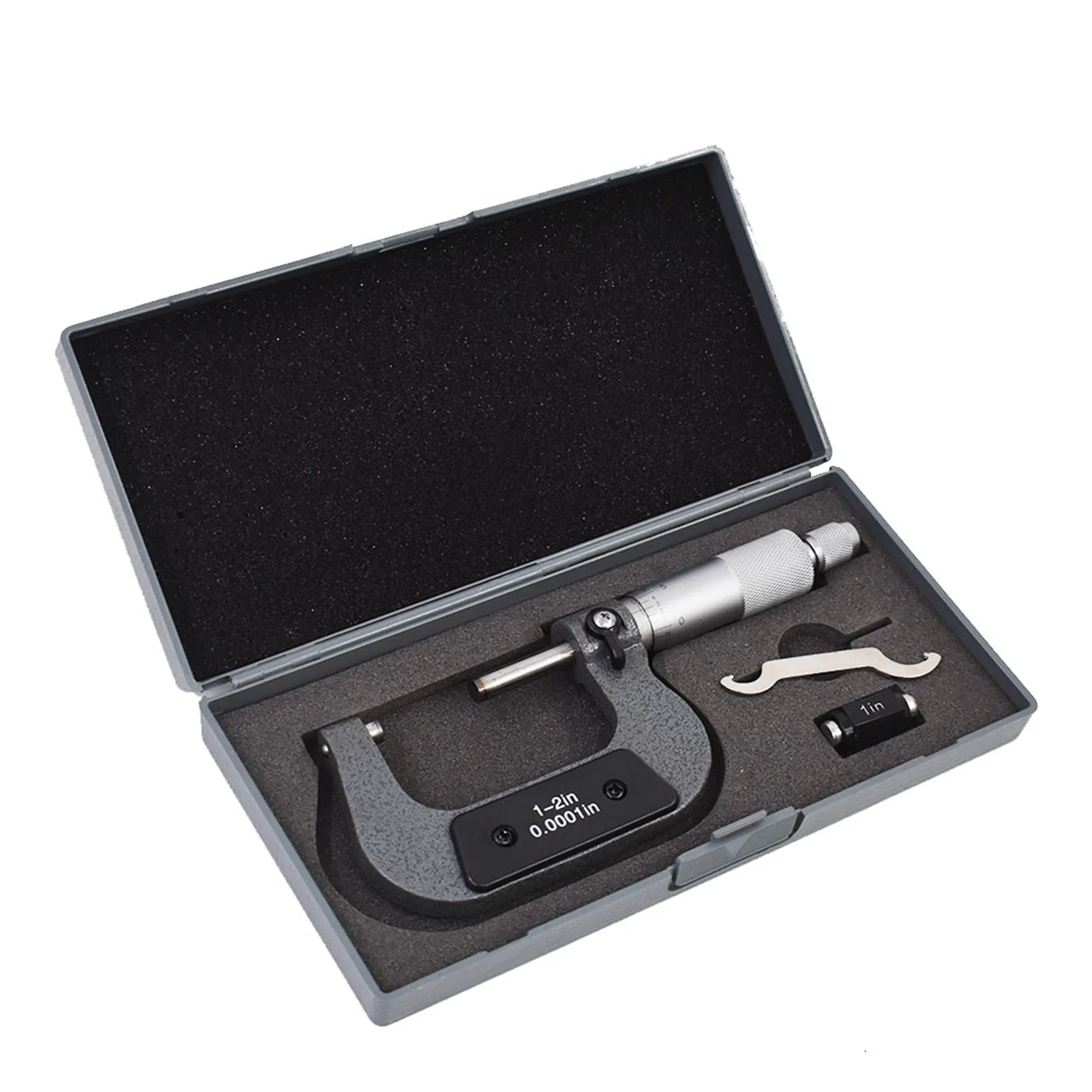 U-Shaped Outer Micrometer 1-2 Inch with Carbide Tip Accuracy 0.0001 Inch Suitable for Precision Measurement Work with Box