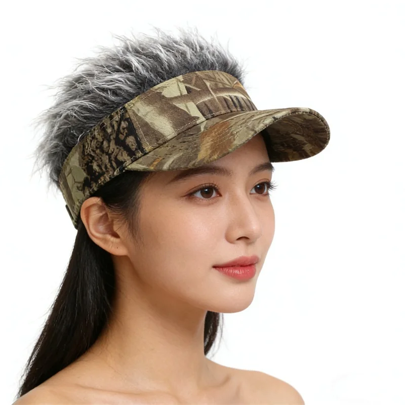 Blattbedruckte Perückenmütze mit Spikes für Herren – Golf-Baseballkappe, Outdoor-Sonnenschutz, synthetische Kurzhaarperücke, UV-Schutz-Visier – Detail 6