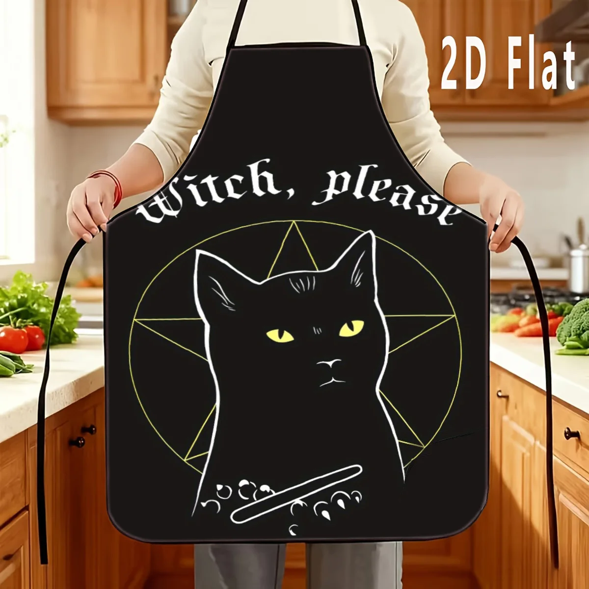 1pc 2D Flat Black Cat Wizard Printed Apron, Durable And Easy To Clean