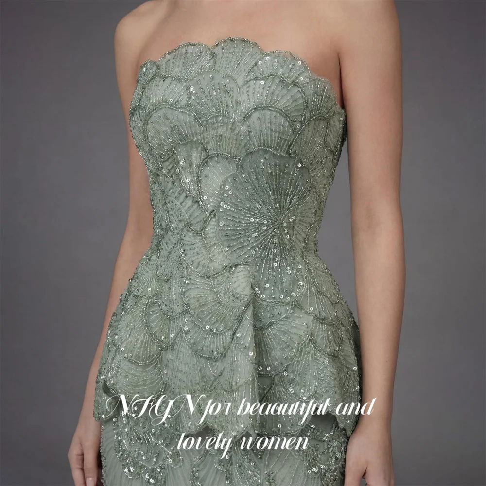 NFYN Sage Green Evening Dress Strapless Prom Dress with Glitter Sequin Party Dresses Mermaid Gala Dresses for Women Customized image 3