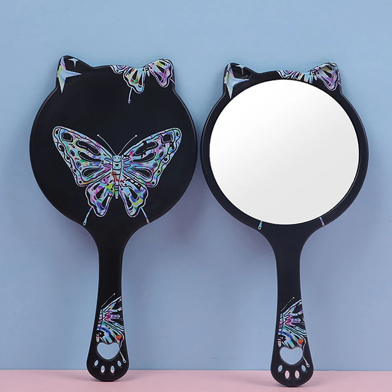 Eyelash Extension Handheld Makeup Mirror Colorful Big Butterfly Cat Claw Makeup Mirror With Handle Spa Salon Compact Mirrors