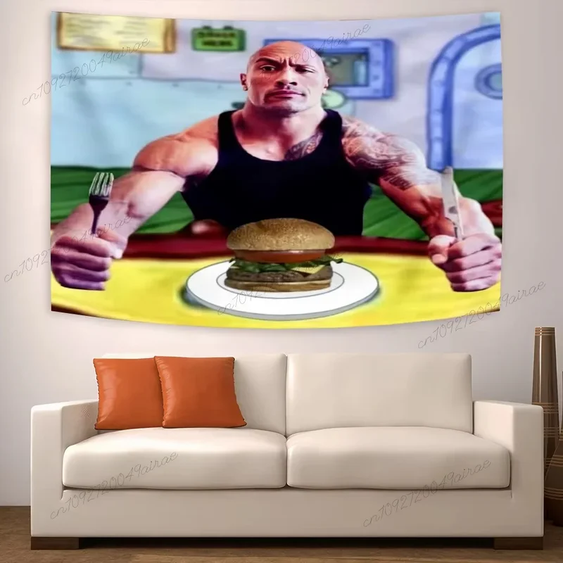 VIKAMA Funny Meme Muscular Man Pancakes Tapestry Humor Breakfast Gym Guy Cartoon Wall Hanging Bedroom Living Room Dorm Decor