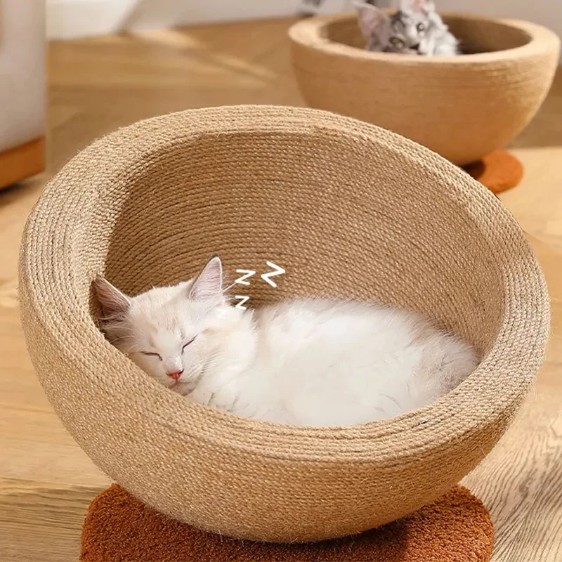 Adorable Cat Bed and Scratching Post Combo Made from Durable Sisal for Cats to Lounge and Sharpen Their Claws Comfortably