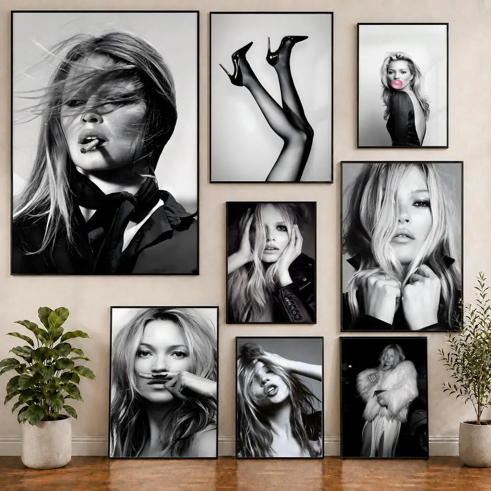 Modell Kate Moss 90er-Jahre Mode-Poster PVC HD Selbstklebend Modernes Poster Heim Büro Wohnzimmer Esszimmer Wanddekoration