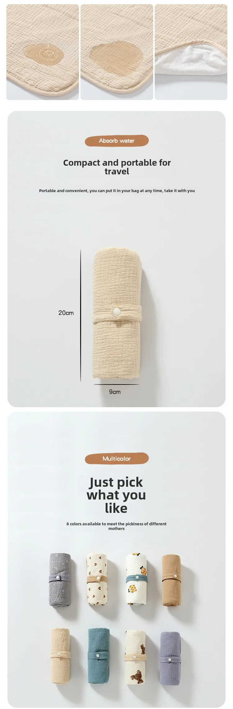 Description Picture 6 of itemFoldable Baby Infant Cotton Changing Pads Reusable Soft Cotton Infant Mat Changing Pad for Newborn Underpads Two-sided Mattress