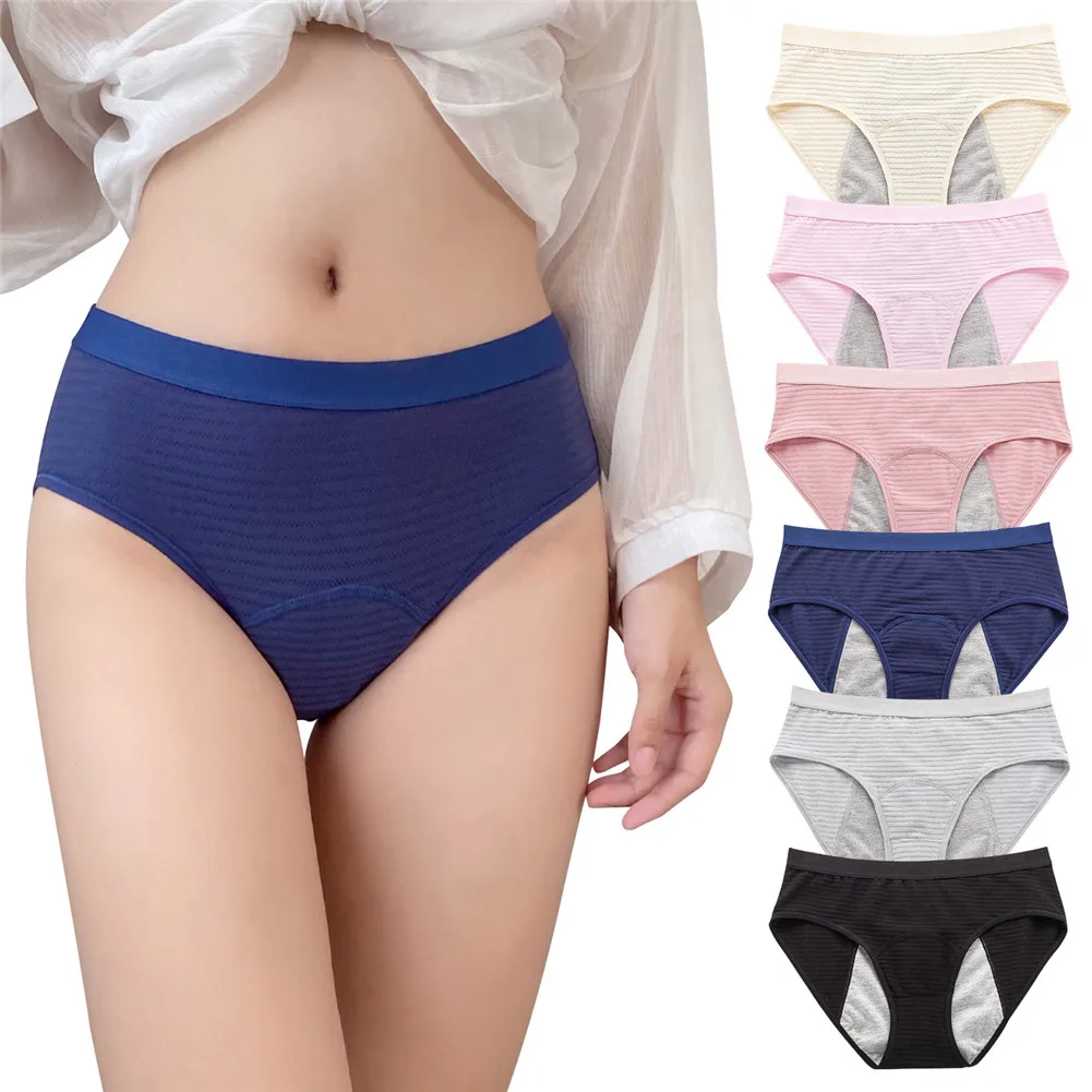 

Women Breathable Intimate Briefs Menstrual Period Soft Panties Absorbent Leakproof Postpartum Solid Color Underpants