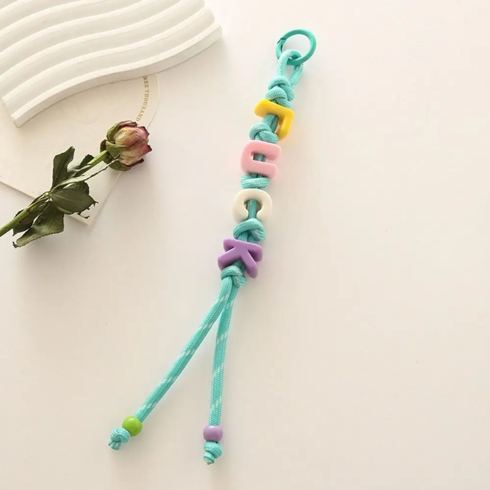 Lucky Letter Acrylic Beads Keychain Colorful Anti-Lost Beaded Tassel Pendant Handmade Bag Hanging Car Keyring Bag Pendant