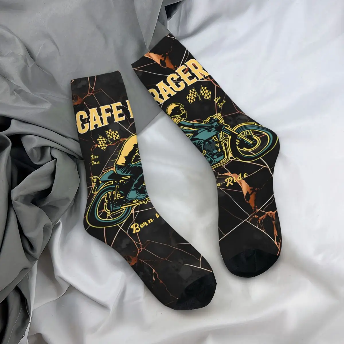 Geboren, um Herren socken Retro Harajuku Cafe Racer Street Style Neuheit Muster Crew Socke zu fahren