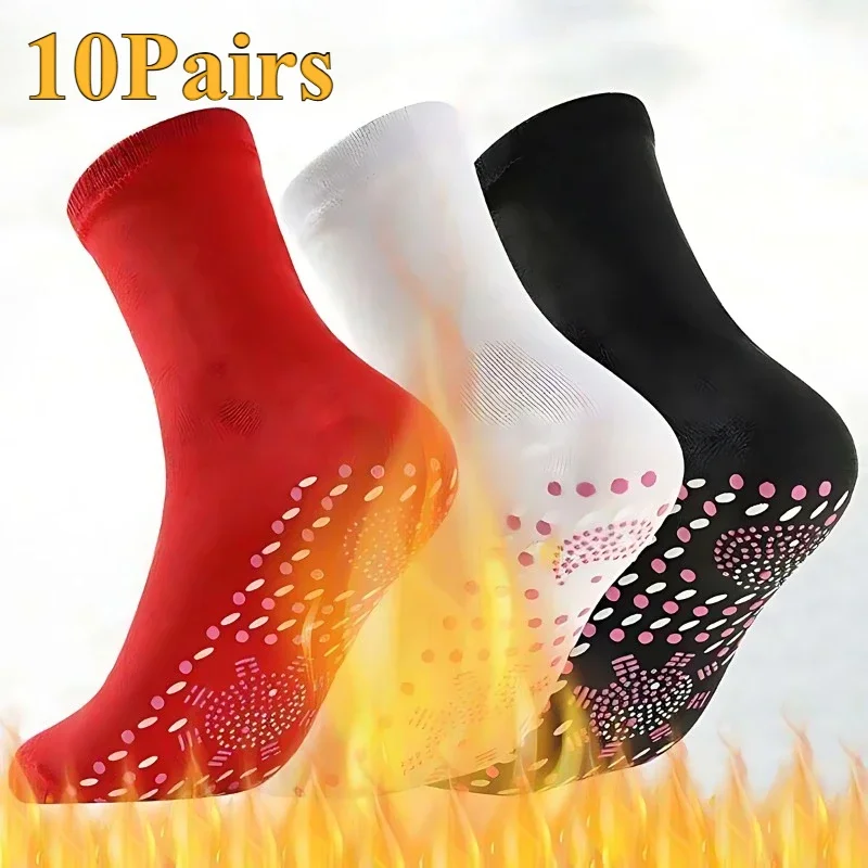 

10Pairs Self-heating Socks Tourmaline Self-heating Socks Winter Warm Heating Socks Cold-resistant Mid-calf Socks Floor Socks