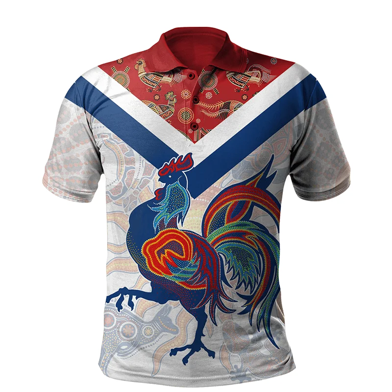 Rooster Graphic 3D Printed Summer Men\'s Button Down Collar Polo Shirts Casual Short Sleeve Oversized Tops Fashion Men Clothing