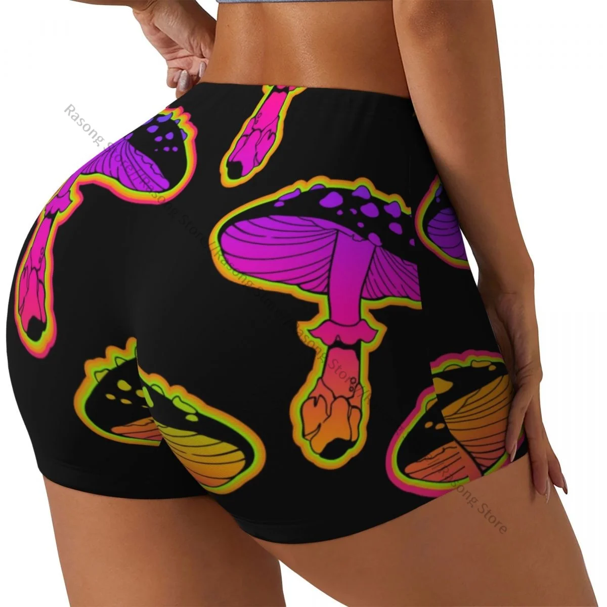 Sexy tight hip sports shorts Mushrooms Psychedelic Colors fitness women's comfortable yoga shorts