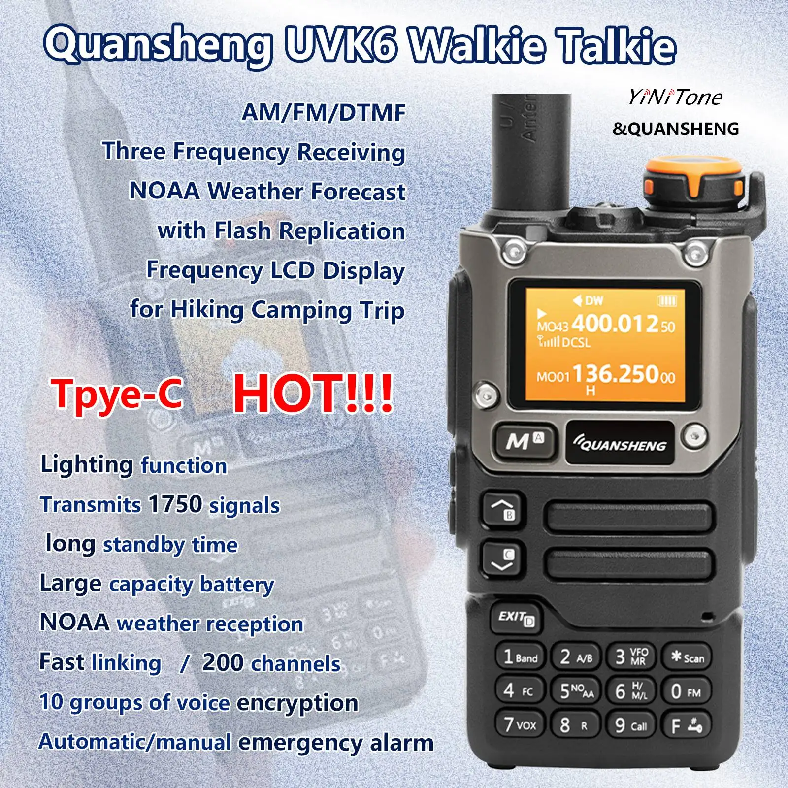 Quansheng UVK6 UVK5(8) AM FM DTMF Two Way Radio 200 channels for Adults Hiking Camping Trip Wireless Long Range Portable Radio