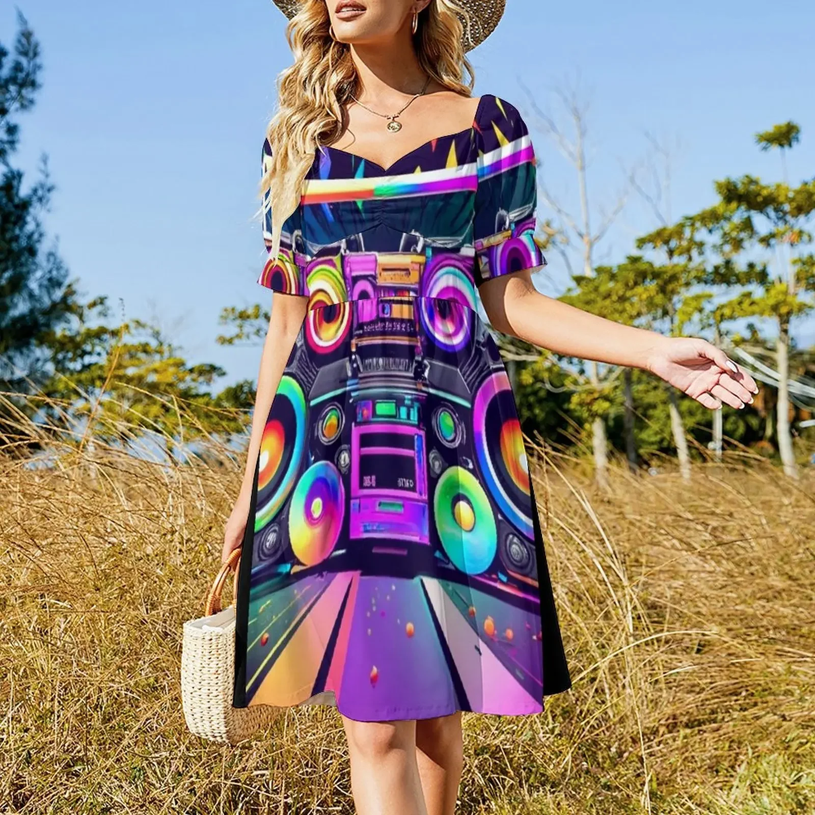 Multi Color 80's Boombox Creative Art Short-Sleeved Dress dresses women summer 2025 women's evening dresses