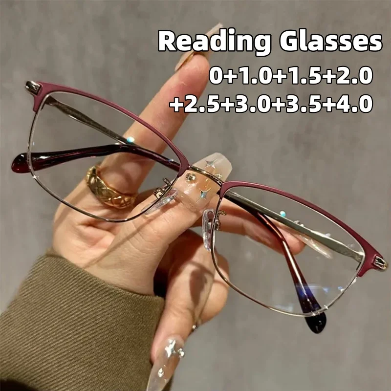 

Metal Half-Frame High-definition Reading Glasses Anti-blue Light Middle-aged and Elderly Retro Literary Presbyopia Glasses