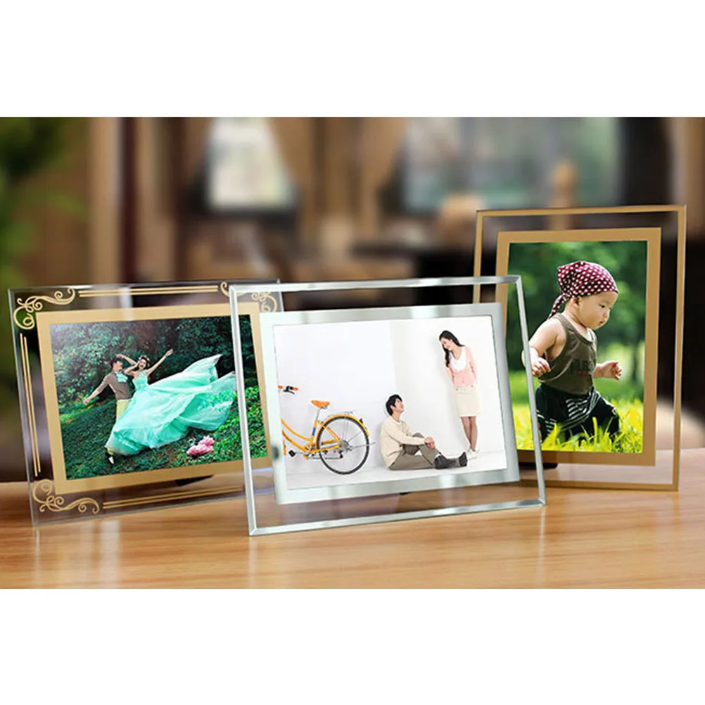 

2Pcs Photo Frame Glass Picture Frame Silver Crystal Desktop Decoration Bedroom Living Room Gift for Family Friends