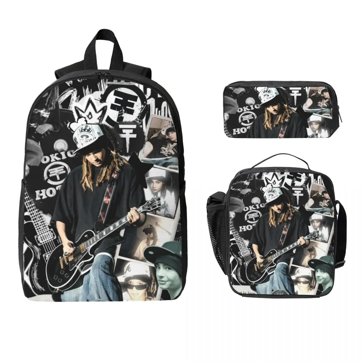 

Tokio Hotel Tom Kaulitz Music Band Backpack Boys Girls BookBag School Bag Shoulder Bags 3ps Insulated Lunch Bag Pencil Case