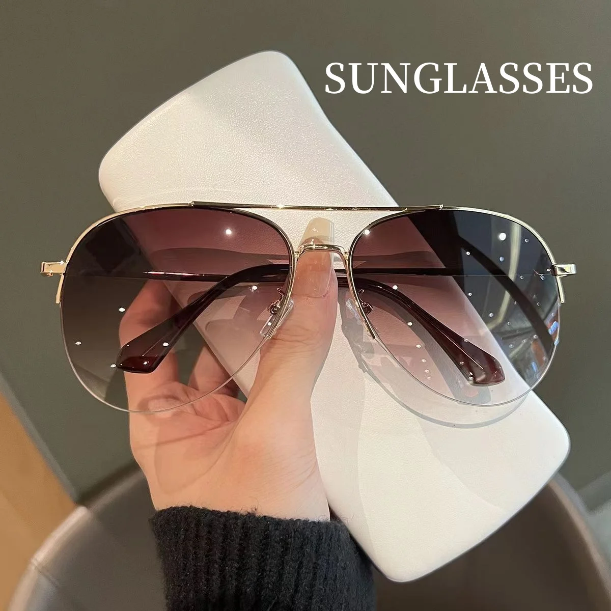 

New Trend Fashion Half Frame Frog Sunglasses Personalized Pilot Sun Glasses UV Resistant Blue Light Blocking Driving Eyewear