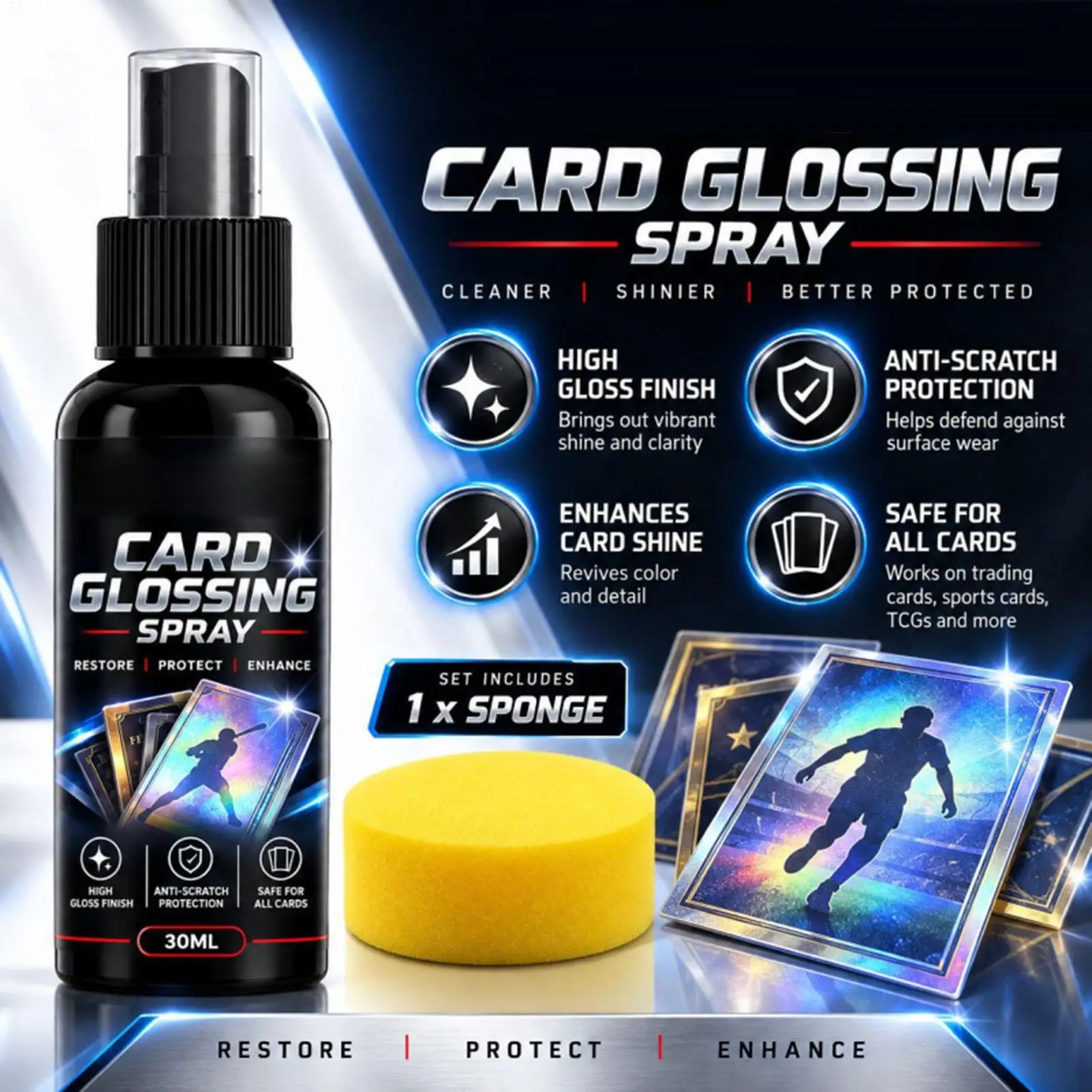 Card Polishing Agent Sports Card Cleaner 30ml Brightening Shine Polishing Care Spray for Kids Teens Adults Collectors