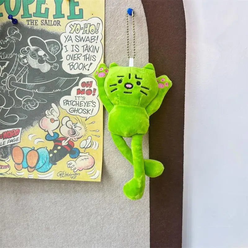 

Adorable Nervous Cat Plush Toy - Green, Long-Legged Stretching Cat, Bag Charm and Keychain Ornament, Perfect Girly Gift