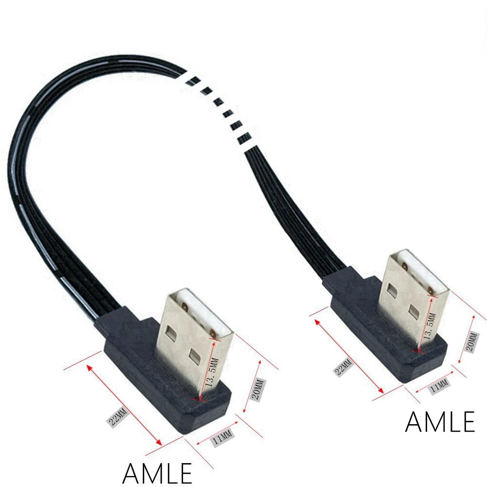 Super Flat Flexible 10CM-50CM USB 2.0 A Plug to Plug Male 90 Angled Extension Cable USB 2.0 Male to Male Right/Left/Down/Up
