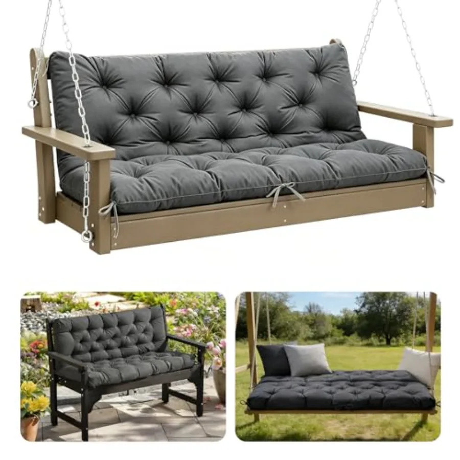 

Outdoor patio swing cushions for 2-3 seater porch swings, waterproof polyester fabric, beige, thickened padding with tie straps