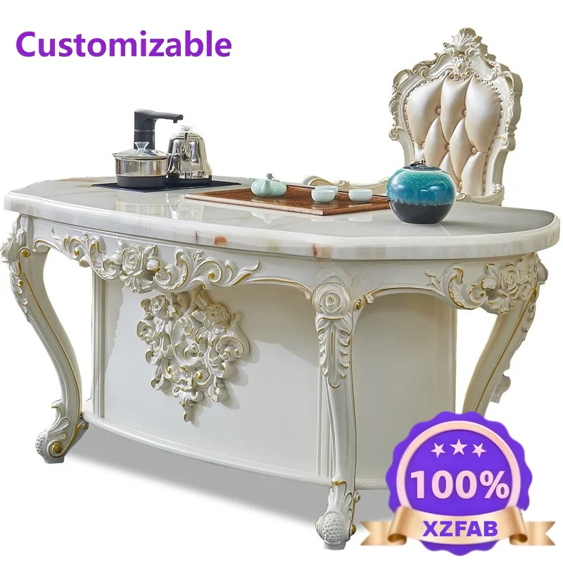 Factory Direct 2026 Marble style solid wood tea table and chair combination, home balcony automatic intelligence