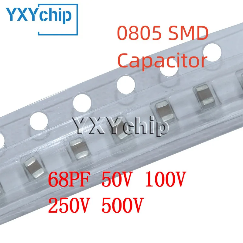 50PCS 0805 68PF 50V 100V 250V 500V ±5% 680J C0G SMD Chip Multilayer Ceramic Capacitor